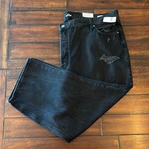 NWT Old Navy Crop Slouchy Straight High Rise Raw Hem Black Jeans Women's Size 24